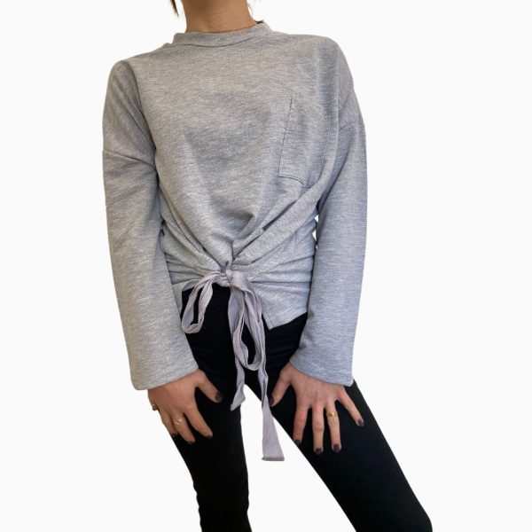 Grey Sweatshirt with pocket and adjustable strings