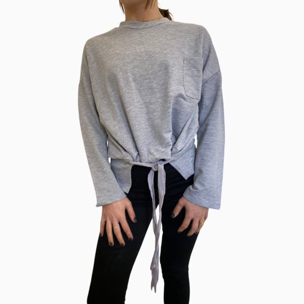 Grey Sweatshirt with pocket and adjustable strings - Image 4