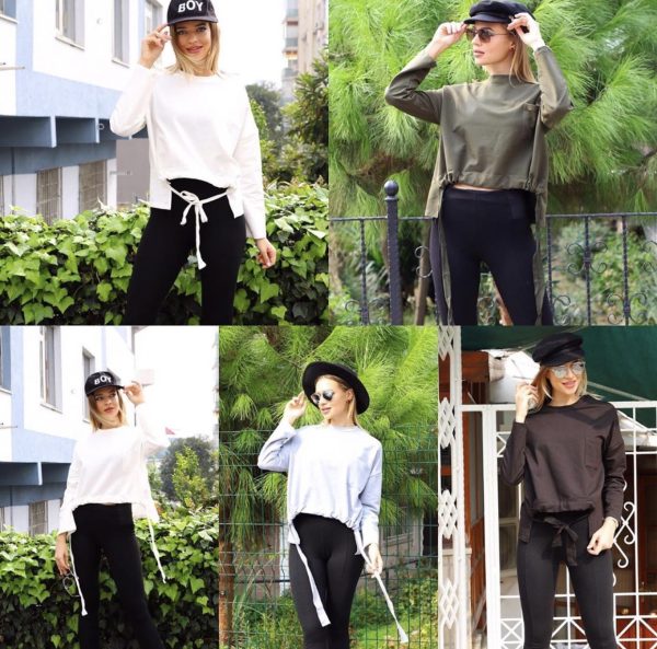 Grey Sweatshirt with pocket and adjustable strings - Image 2